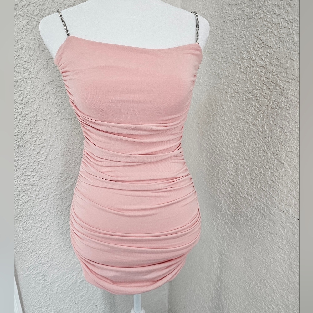 LUCY IN THE SKY Rhinestone Bodycon Mini Dress In Pink XXS